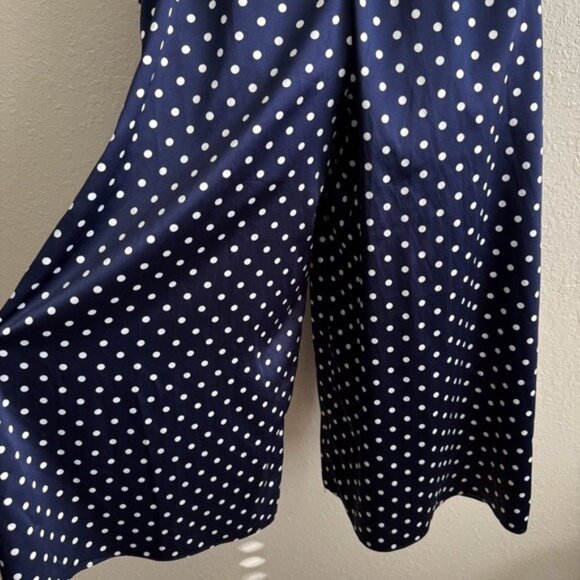 Keepsake foolish jumpsuit satin navy blue white polka dots sleeveless drape 6 - Picture 11 of 13